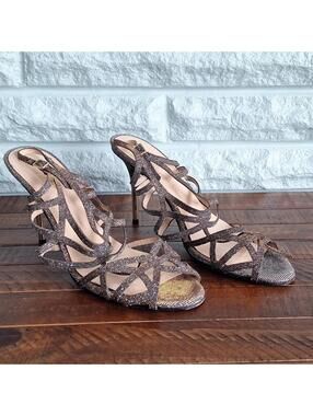 Kate Spade Silver Gold Open Toe Strappy Heel Size 9